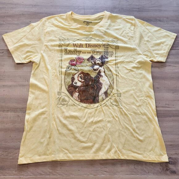 Disney Lady And The Tramp T-Shirt Yellow Graphic Print Unisex XL NEW NWT - Picture 2 of 10
